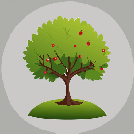 Green apple tree on grey background, vector 10 eps. Concept of fresh fruits aのイラスト素材