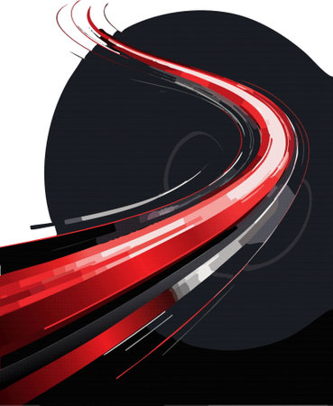 An artistic representation featuring a vibrant red swirl placed against a deep black background, dotted with various contrasting elementsのイラスト素材