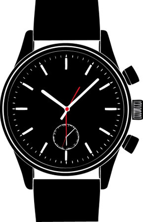 Realistic male black clock watch chronograph design classic luxury for men isolated on white background vector illustration.のイラスト素材