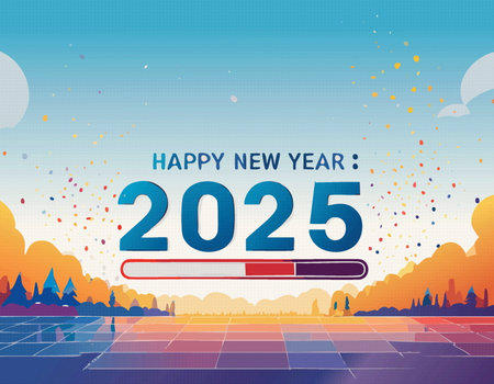 2025 Happy New Year loading bar. Invitation card, banner. Vector illustrationのイラスト素材
