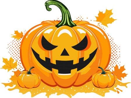 Halloween pumpkin with scary smile for poster, banner isolated, vector illustrationのイラスト素材