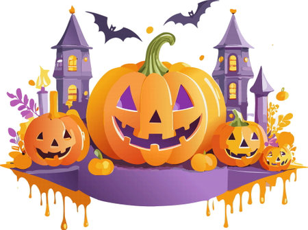 Halloween pumpkin autumn symbol scary pumpkin with smile, happy face. Cartoon Vector illustration.のイラスト素材