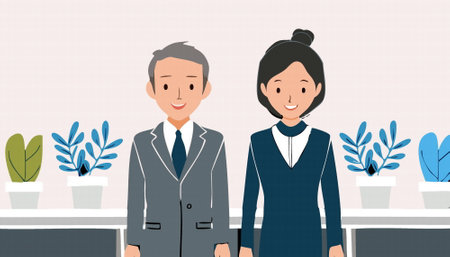 Couple of colleagues standing together characters in a flat style. Vector illustrationのイラスト素材