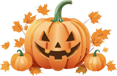 Halloween pumpkin isolated on white with smile for your design for the holiday Halloween. Vector illustration.のイラスト素材