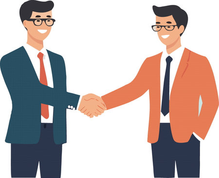Two people shake hands as a result of agreement. Meeting of businessmen.  Isolated on the background vector illustrationのイラスト素材