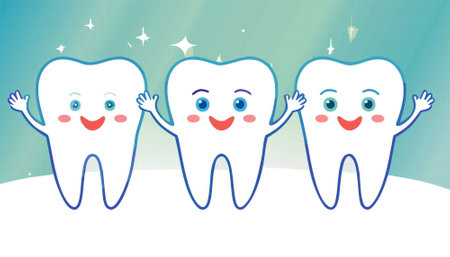 cartoon happy clean teeth. Oral Care dental health concept. Vector illustrationのイラスト素材
