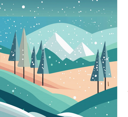 Fir trees forest, mountains and snow is a winter landscape, illustration eps 10. Nature vectorのイラスト素材