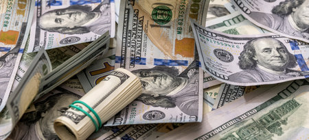 american hundred dollar bills as financial business background. Dollar inflation USD
