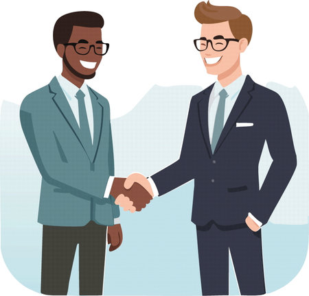 Two people shake hands as a result of agreement. Meeting of businessmen.  Isolated on the background vector illustrationのイラスト素材