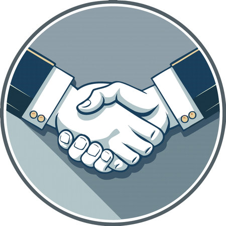 Cartoon hands making business handshake. Vector illustration, business meetingのイラスト素材