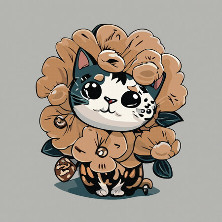 Cartton cute cat with floral flower, vector. Animalのイラスト素材