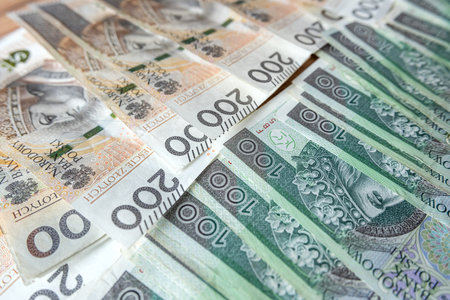 100 200 PLN zloty polish cash money banknotes background Changes in wages and taxesの写真素材