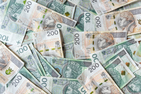 100 200 PLN zloty polish cash money banknotes background Changes in wages and taxesの写真素材