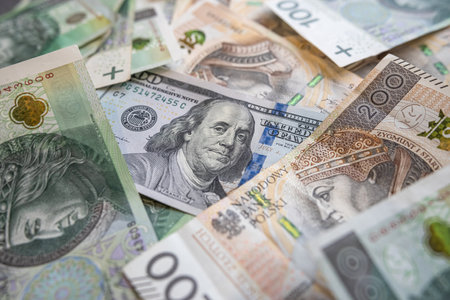 exchange rate for PLN Polish zloty and USD American dollars. Bank loan business conceptの写真素材