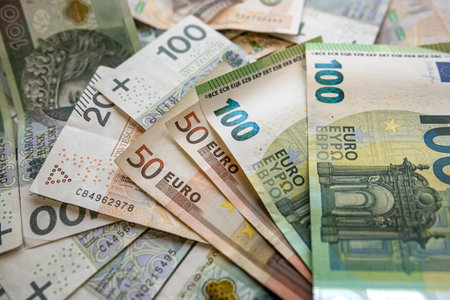 PLN polish zloty cash vs euro european money, investment concept. Exchange rateの写真素材