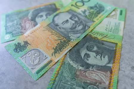 Aussie australian money as financial background. AUD dollar banknoteの写真素材