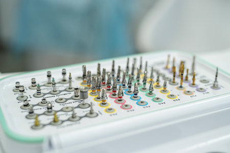 Various diamond drill bits for teeth treatment set of tools for the installation of dental implantsの写真素材