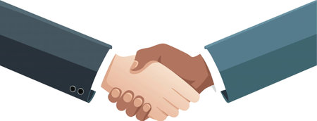On a plain white background, two men wearing suits are engaged in a handshake, symbolizing a gesture of greeting and collaboration between themのイラスト素材