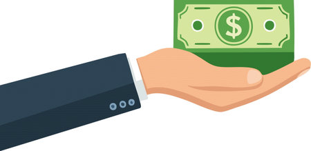 A meticulously dressed hand is holding onto a crisp dollar bill, showcasing a refined sense of style and purpose with every detailのイラスト素材