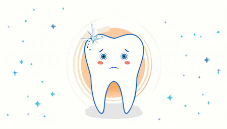 cartoon unhappy tooth with caries bacteria. Dental cavity problem, healthcare concept. vector...
