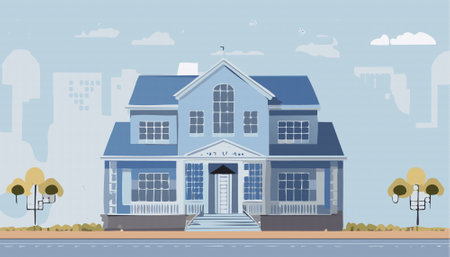 This is a pixel art illustration that showcases a large building featuring a striking blue roof, capturing attention with its unique design elementsのイラスト素材