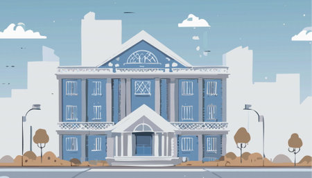 This is a pixel art illustration that showcases a large building featuring a striking blue roof, capturing attention with its unique design elementsのイラスト素材