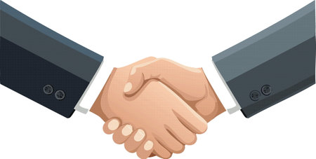 On a plain white background, two men wearing suits are engaged in a handshake, symbolizing a gesture of greeting and collaboration between themのイラスト素材