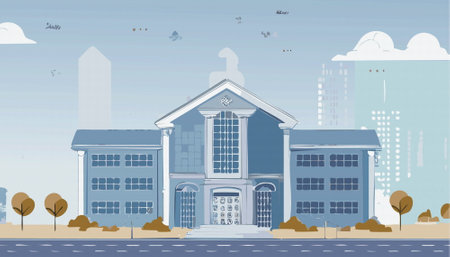 This is a pixel art illustration that showcases a large building featuring a striking blue roof, capturing attention with its unique design elementsのイラスト素材