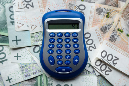 accounting concept pln polish zloty banknote with calculator. Finance backgroundの写真素材