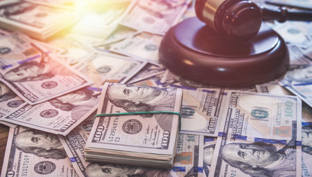 Law concept gavel and dollar money. Judgement and bribe themeの写真素材