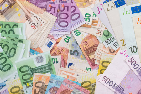 EU Euro paper currency banknotes as part of the trading system. Saving and finance conceptの写真素材