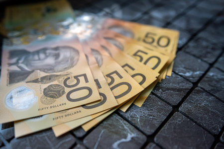 new polymer Australian fifty 50 dollar banknote, financial backgroundの写真素材