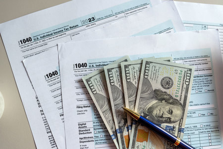 1040 Individual Income US tax form with dollars business finance concept a