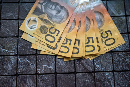 new polymer Australian fifty 50 dollar banknote, financial backgroundの写真素材