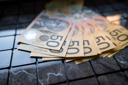 new polymer Australian fifty 50 dollar banknote, financial backgroundの写真素材