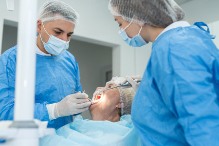 elderly woman at the dentist's appointment, caries prevention, annual check-up, concept of care for her healthの写真素材