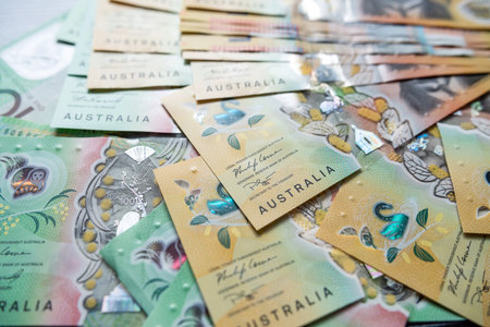 Aussie currency Australian money banknotes. Different bills, finance conceptの写真素材