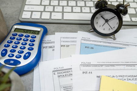 Income tax settlement Polish tax forms PIT-38 PIT 37 declaration of income aの写真素材