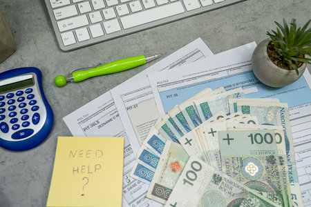 Polski emrti tas forms pit 36 37 38 with pen calculator glasses. Information on revenues from other sources and collected income tax advancesの写真素材