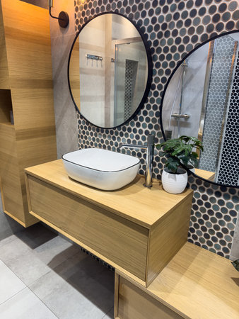new luxury modern washbasin with faucet in bathroom. Home interior design.の写真素材