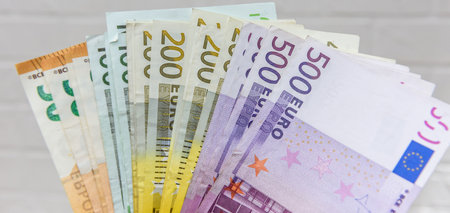 heap of euro bills paper banknotes. Finance copncept. Eu currencyの写真素材