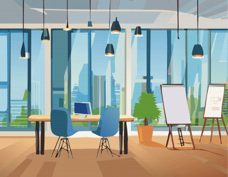 A captivating pixel art illustration depicting a cozy office featuring a stylish desk and a comfortable chair, creating an inviting workspace atmosphereのイラスト素材