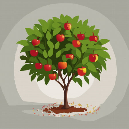 Green apple tree on gray background, vector 10 eps. Concept of fresh fruitsのイラスト素材