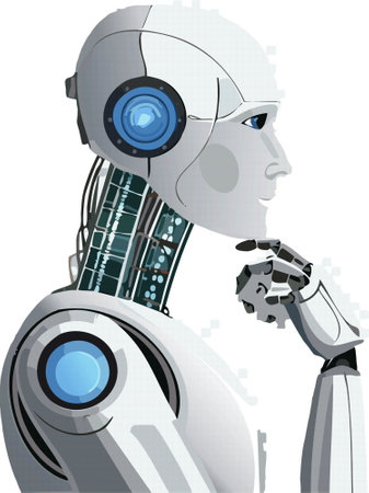 A robot that is wearing stylish headphones coupled with a protective helmet, showcasing the integration of technology and design in its appearanceのイラスト素材
