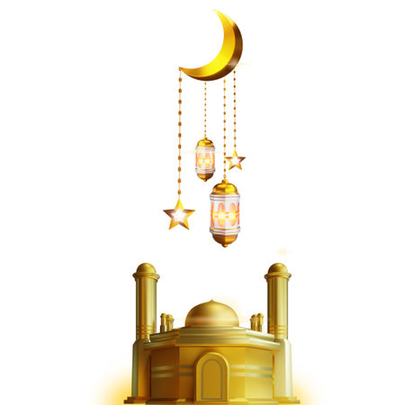 Ramadan Kareem Greeting Card with Golden Moon and Mosqueの写真素材
