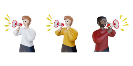 3d rendering of a group of people with a megaphone