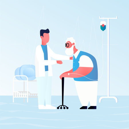 Doctor and patient in the hospital. Vector illustration in flat style.のイラスト素材