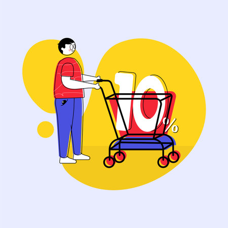 Man with shopping cart. Flat design vector illustration. Shopping concept.のイラスト素材
