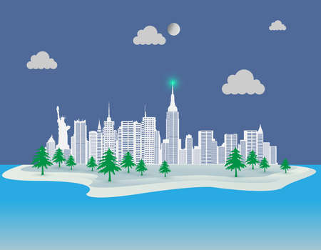 City illustration. Modern flat style tower and buildings on a vector blue backgroundのイラスト素材