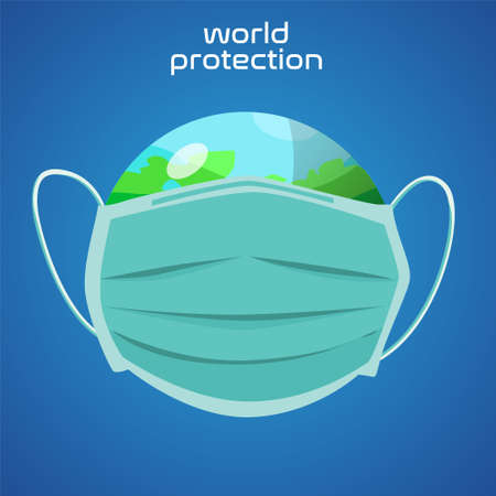 the earth put up a shield against the corona virus using a trending vector maskのイラスト素材